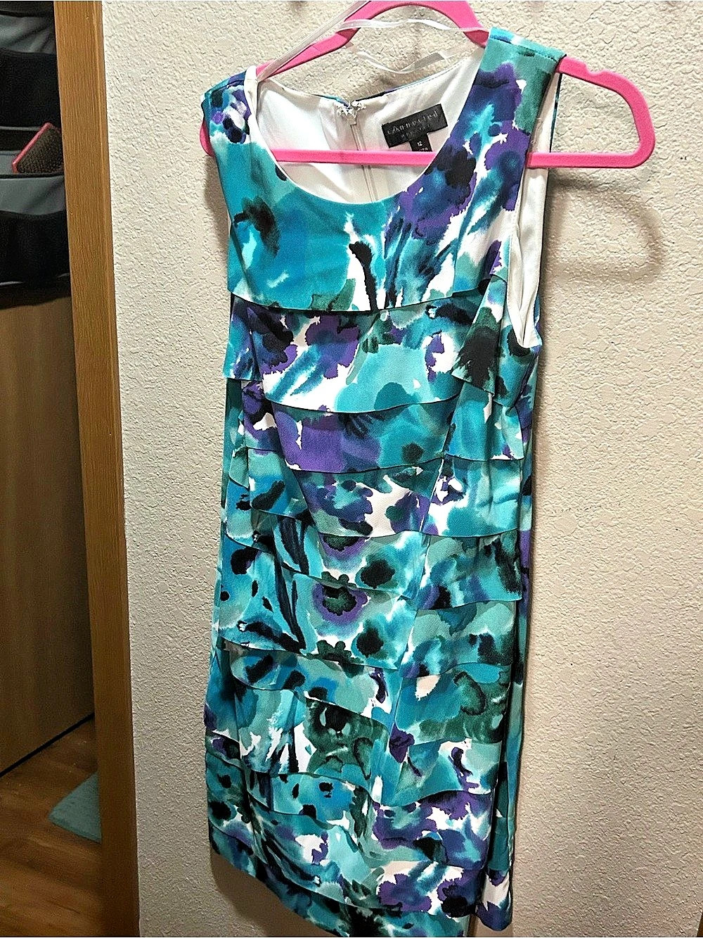 Connected Apparel Floral Print Tiered Sheath Dress Blue & Purple Size 12